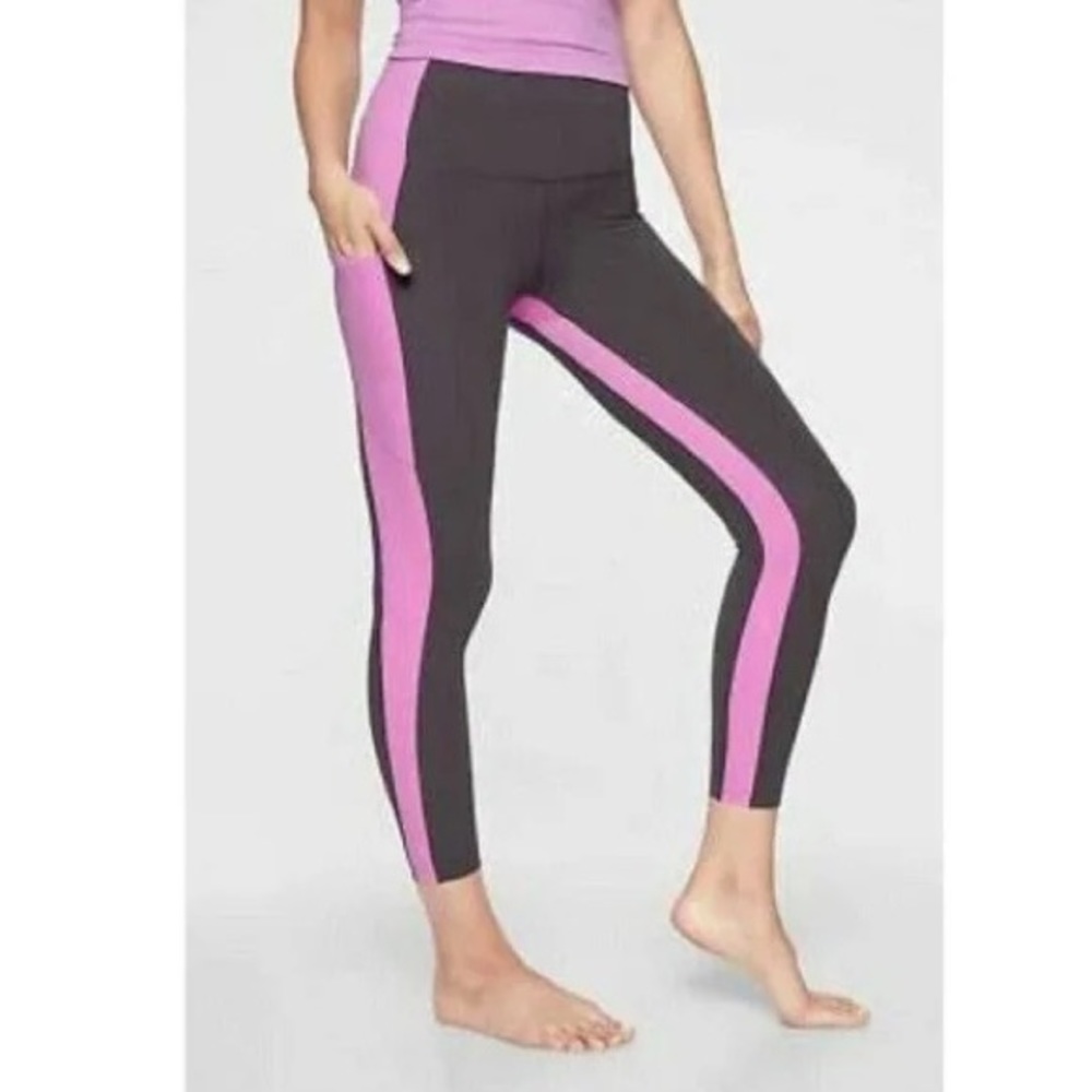 Athleta Salutation Stash 7/8 Tight, Gray and Pink